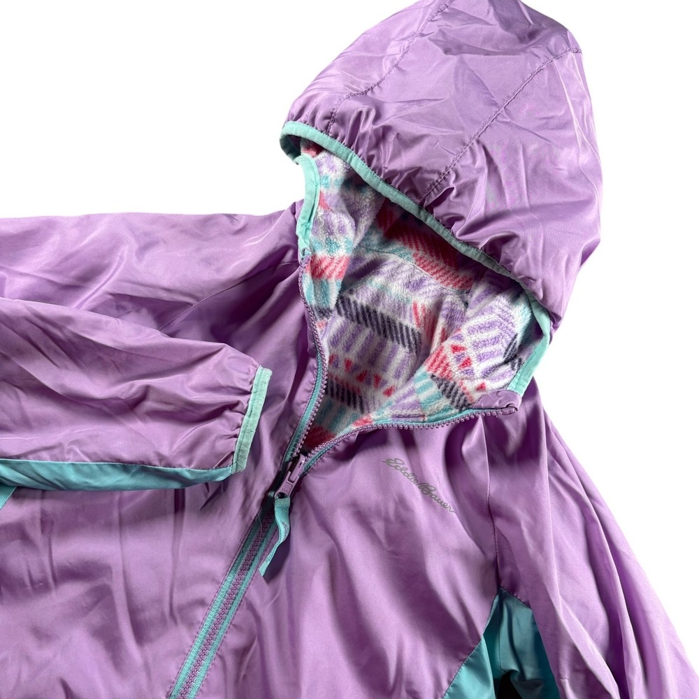 Eddie Bauer Girls Purple Teal Fleece‎ Lined Hooded Windbreaker Jacket Size S 7/8